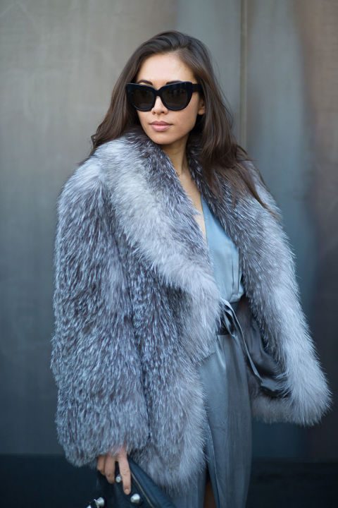 Rumi Neely with her silver fox fur jacket.