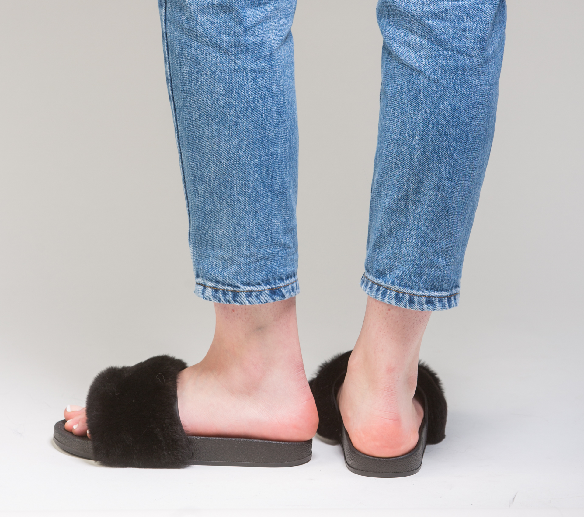 Black Fur Slides. Made of 100% Real Fur. All Sizes Available.