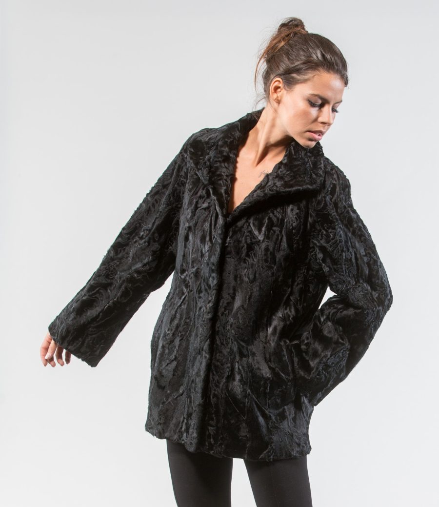 Astrakhan Fur Jacket Wide Collar.100% Real Fur Coats and Accessories.