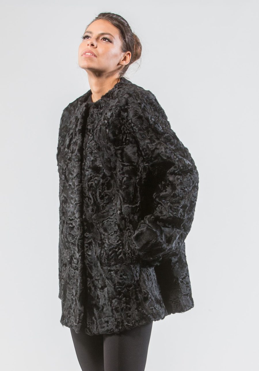 Black Astrakhan Fur Jacket.100% Real Fur Coats and Accessories.