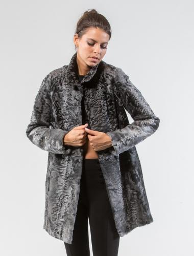 Dark Blue Astrakhan Fur Jacket .100% Real Fur Coats - Haute Acorn