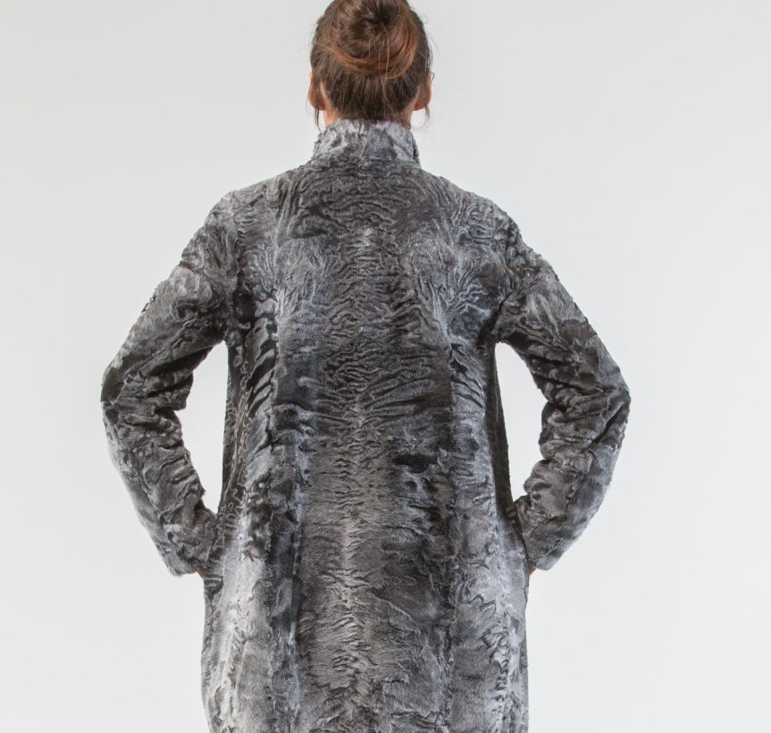 Gray Astrakhan Long Fur Jacket .100% Real Fur Coats and Accessories.