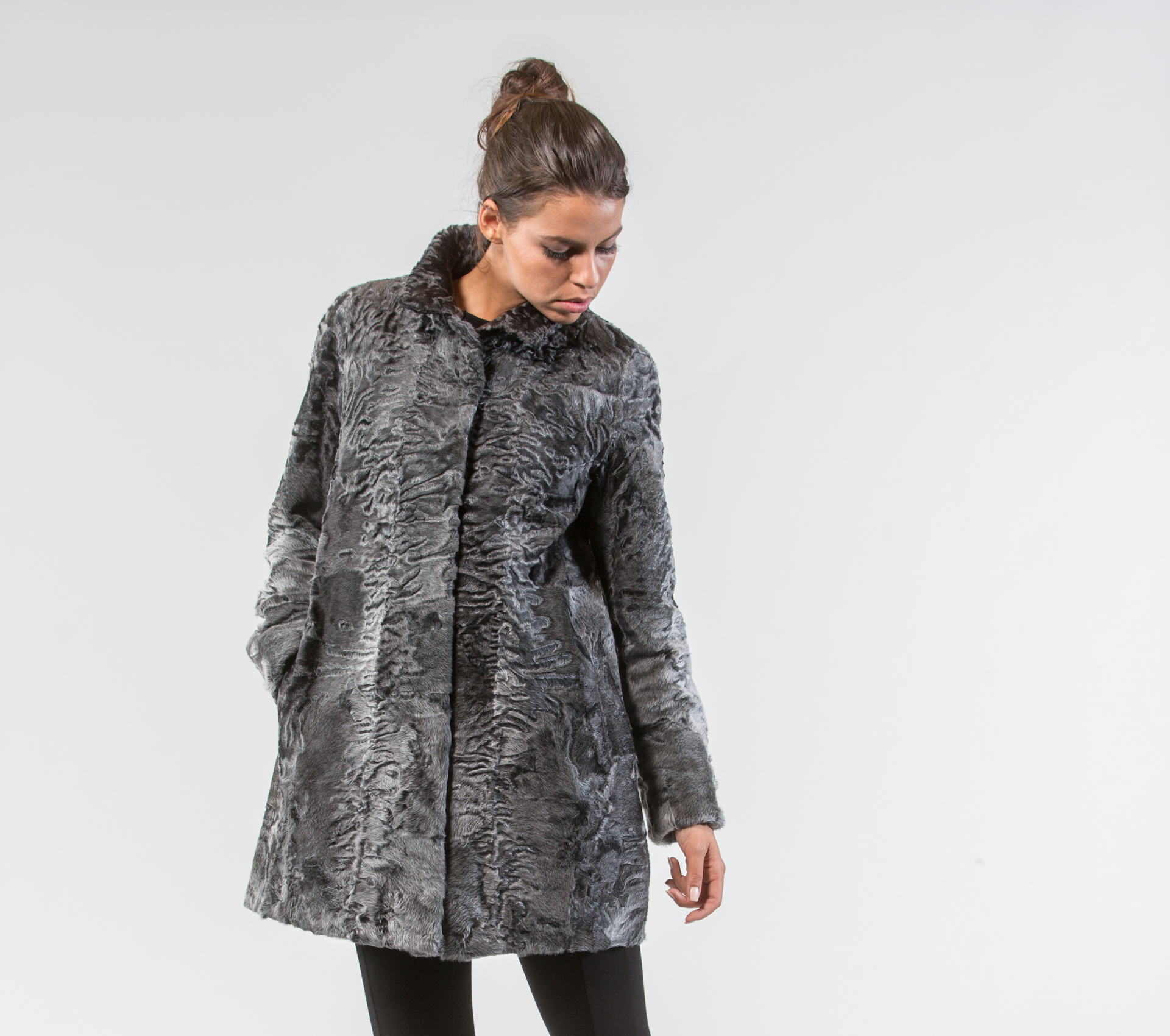 Gray Astrakhan Long Fur Jacket .100% Real Fur Coats and Accessories.
