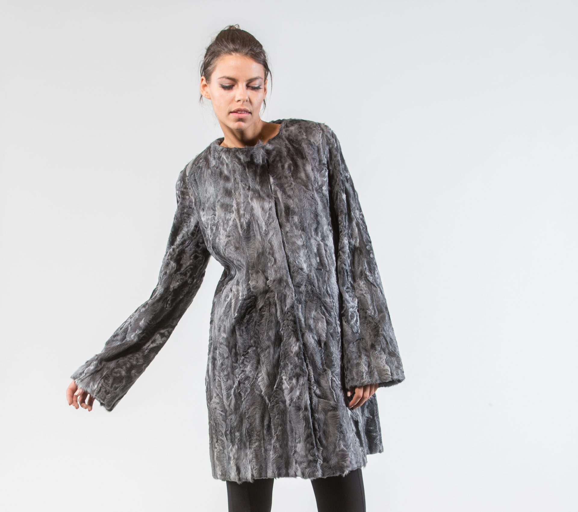 Blue Gray Astrakhan Fur Jacket . 100% Real Fur Coats and Accessories.