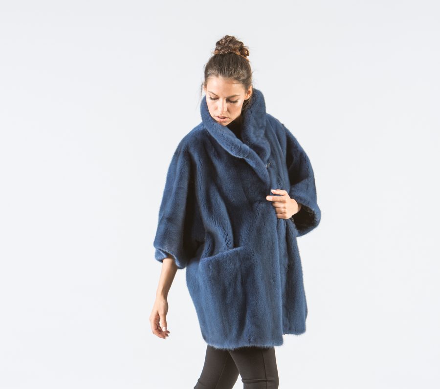 Sky Blue Mink Fur Jacket - 100% Real Fur Coats - Haute Acorn