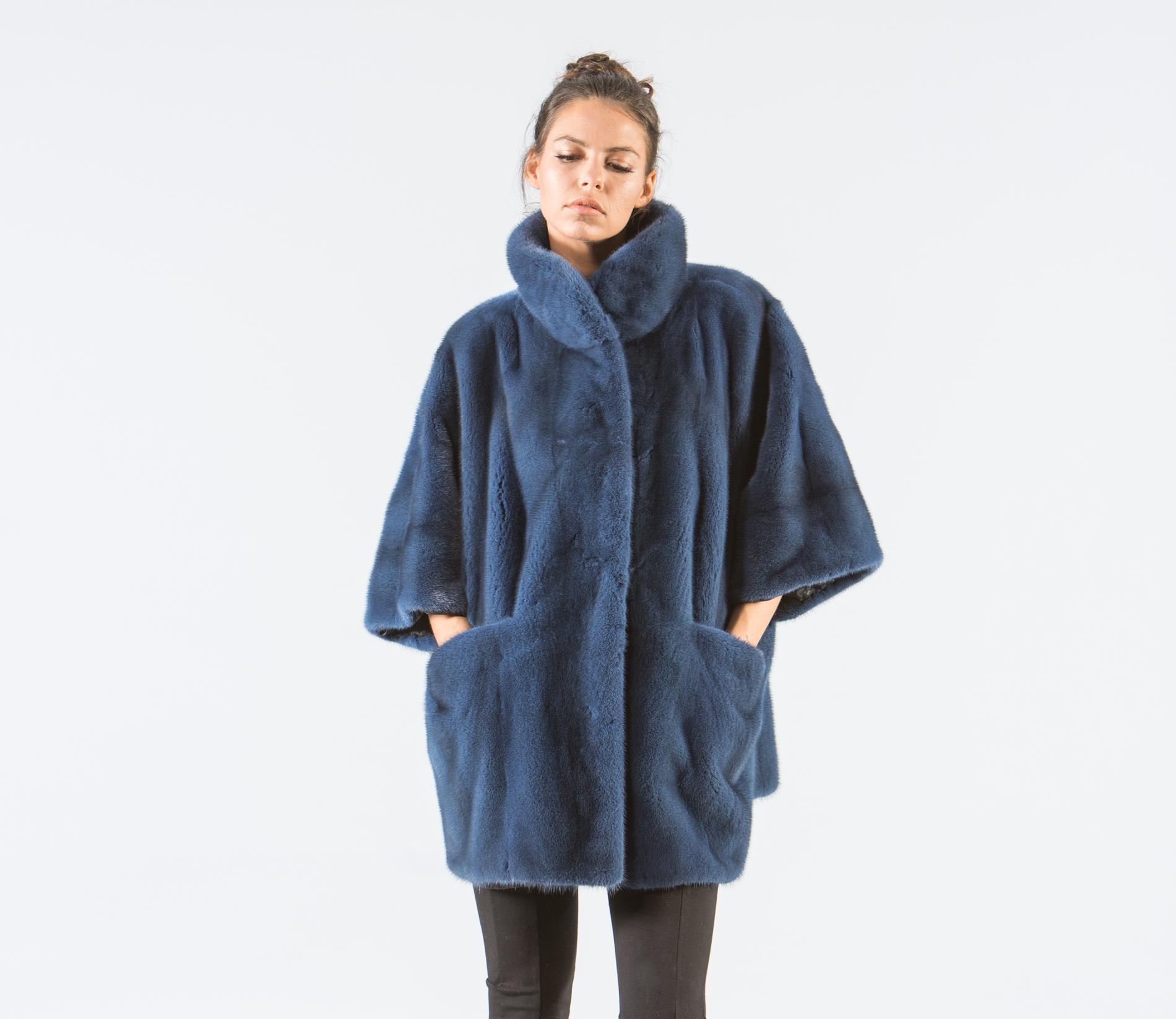 Sky Blue Mink Fur Jacket - 100% Real Fur Coats - Haute Acorn