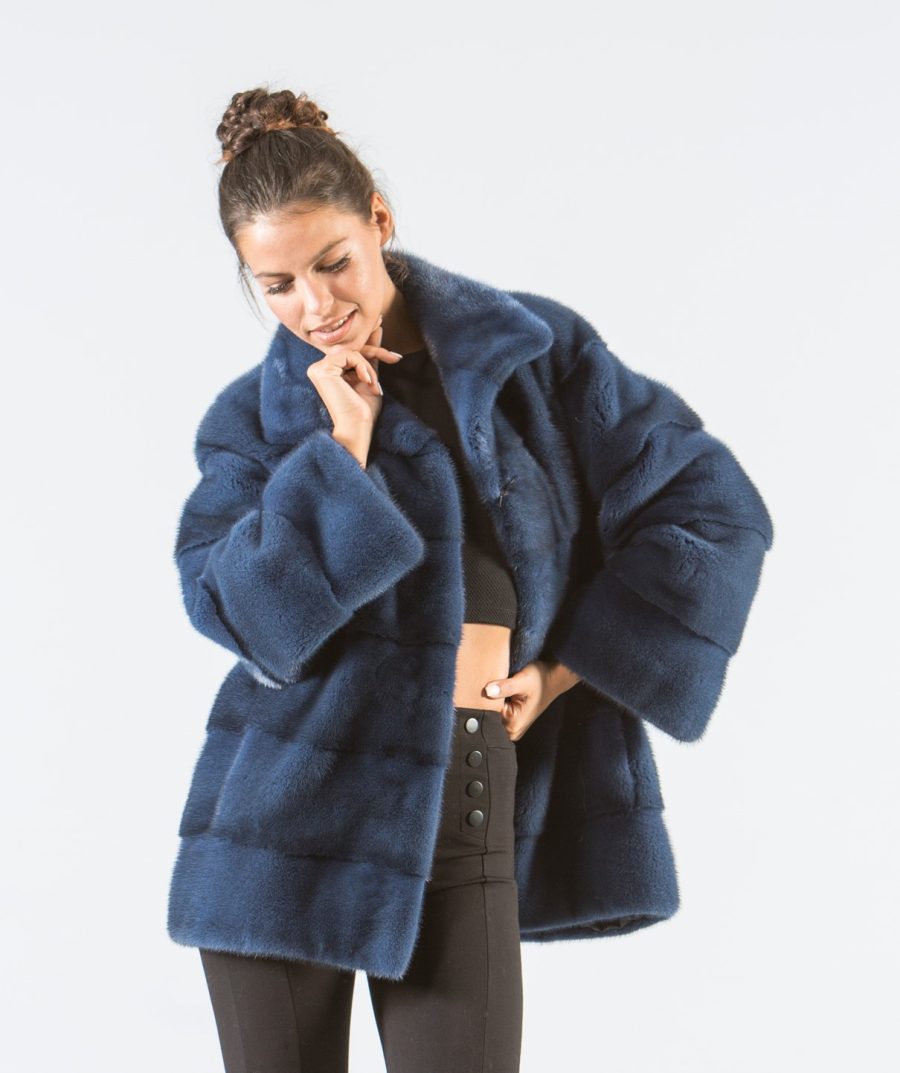 Intense Blue Mink Fur Jacket - 100% Real Fur Coats - Haute Acorn