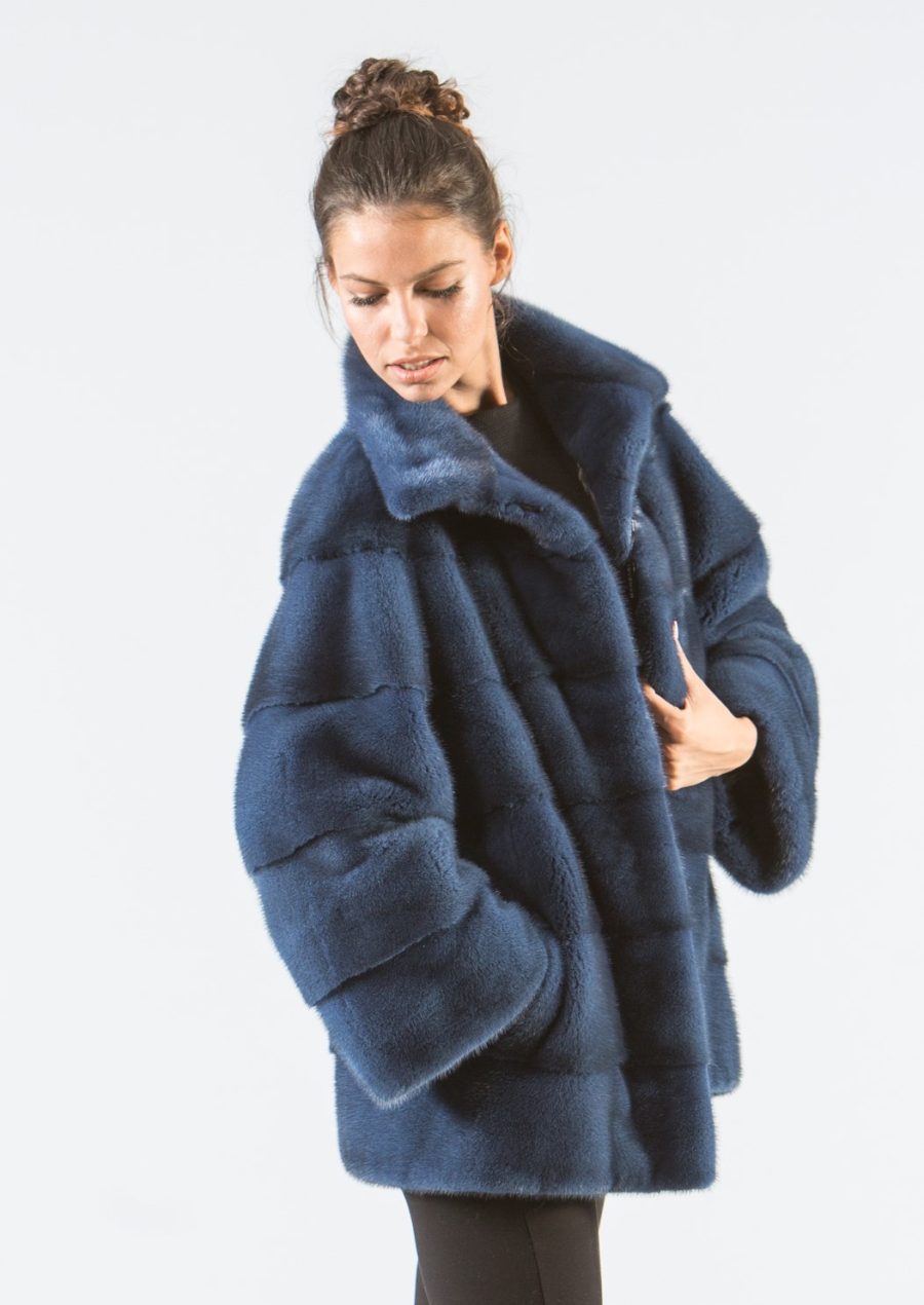 Intense Blue Mink Fur Jacket - 100% Real Fur Coats - Haute Acorn