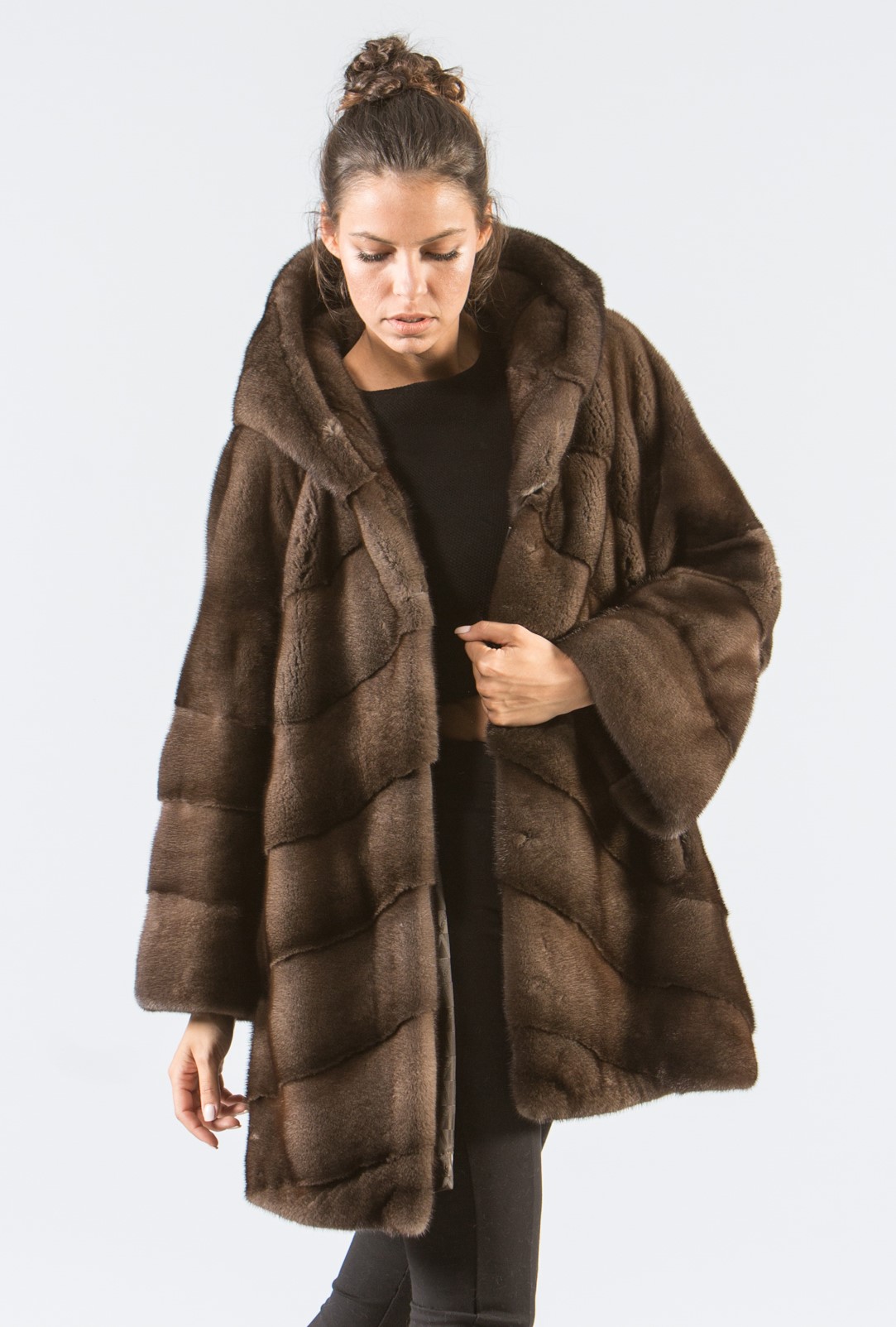 Brown Mink Fur Jacket With Hood - 100% Real Fur Coats - Haute Acorn