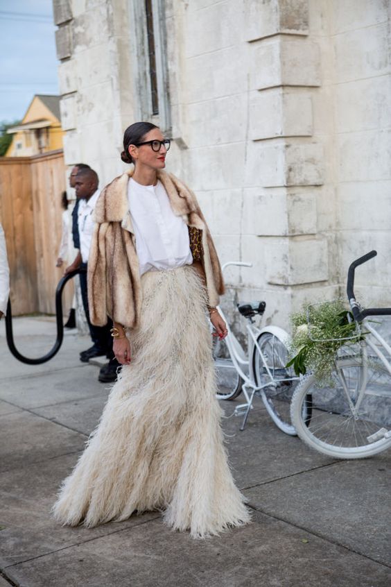 Jenna Lyons with mink fur cape in solange wedding