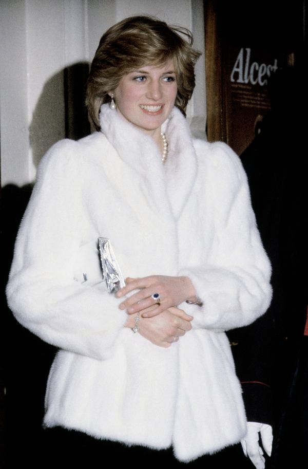 Princess Diana in white mink coat 1980s