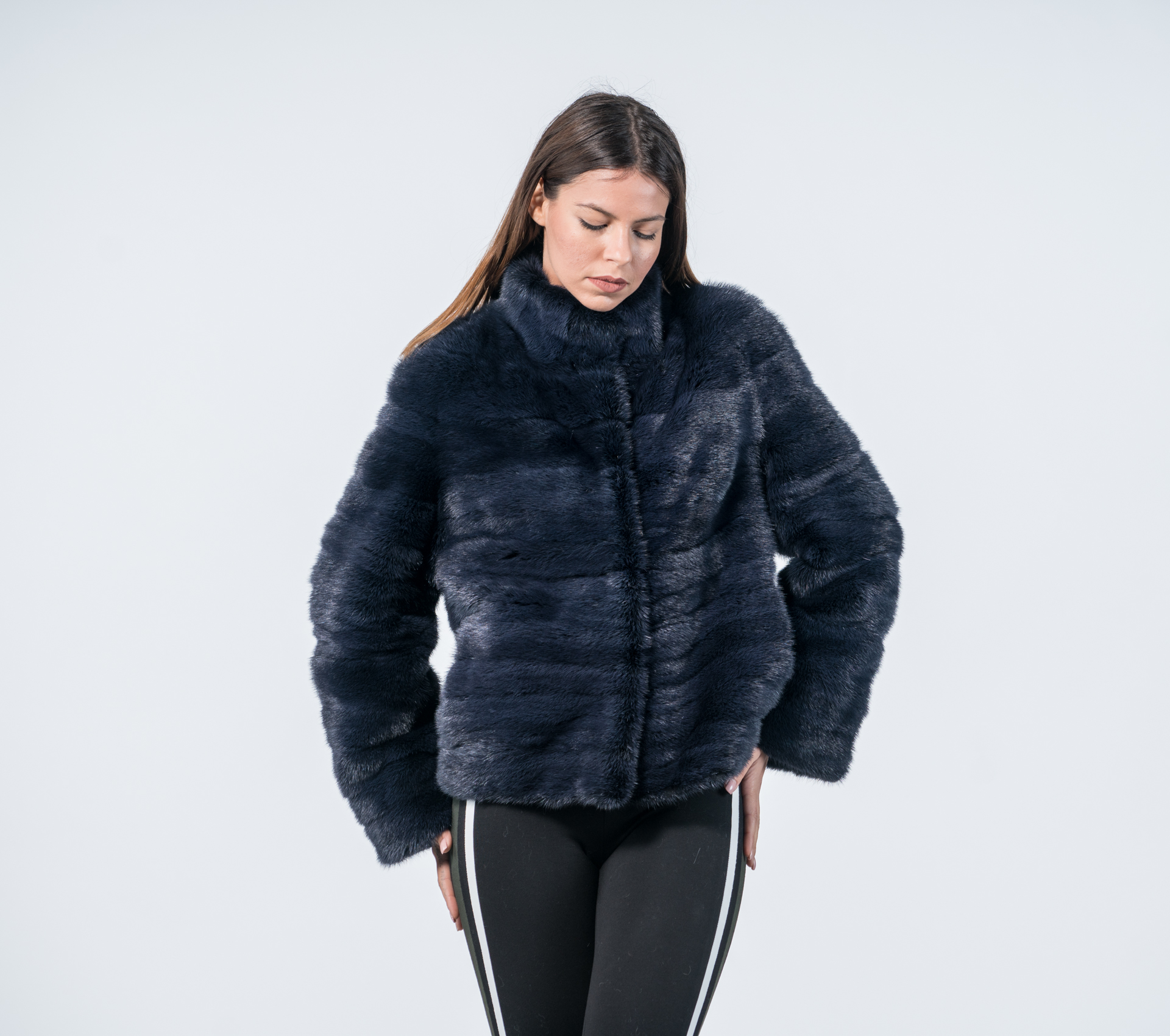 Dark Blue Mink Fur Short Jacket - 100% Real Fur - Haute Acorn