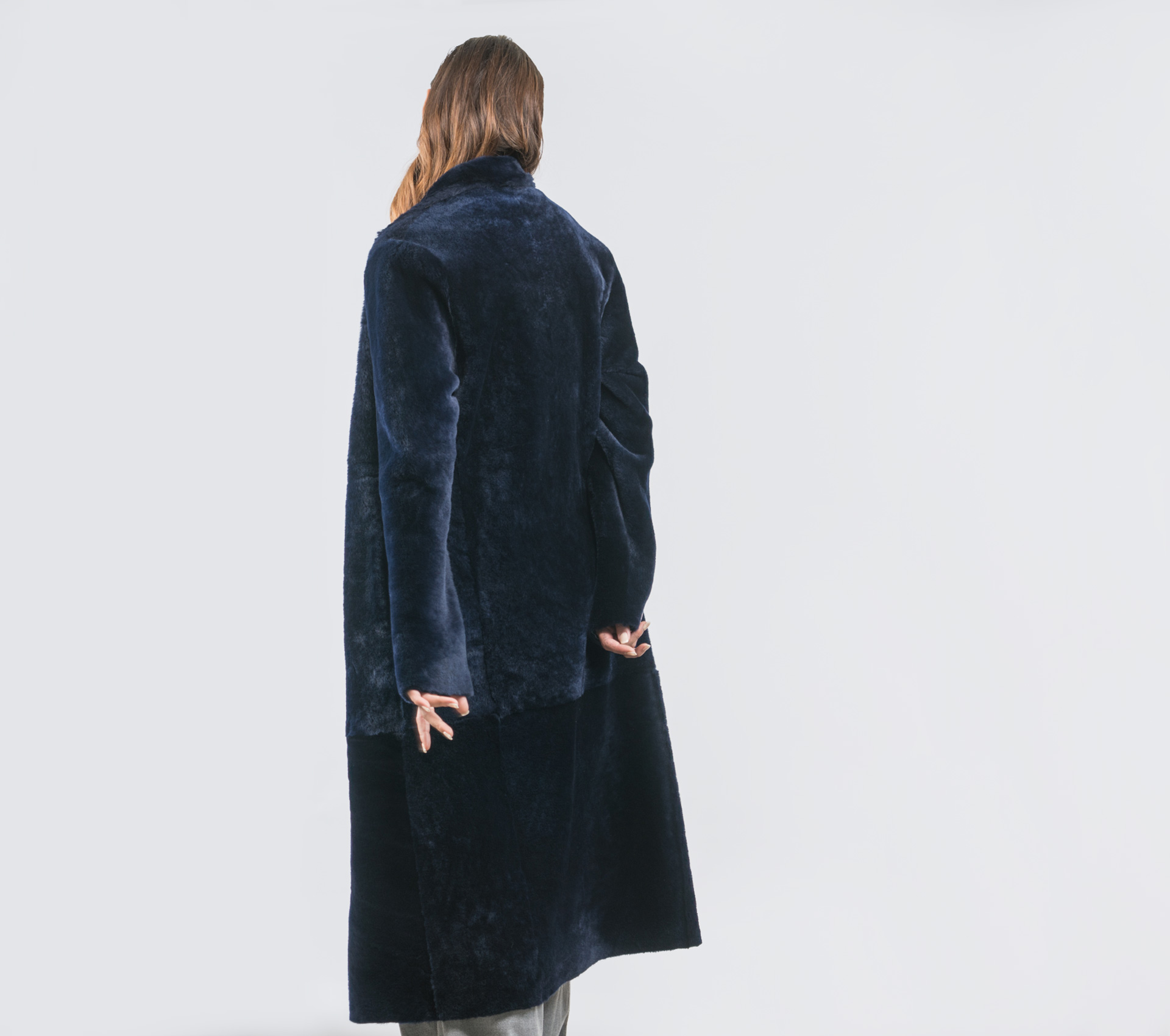 Dark Blue Sheepskin Coat- 100% Real Fur - Haute Acorn