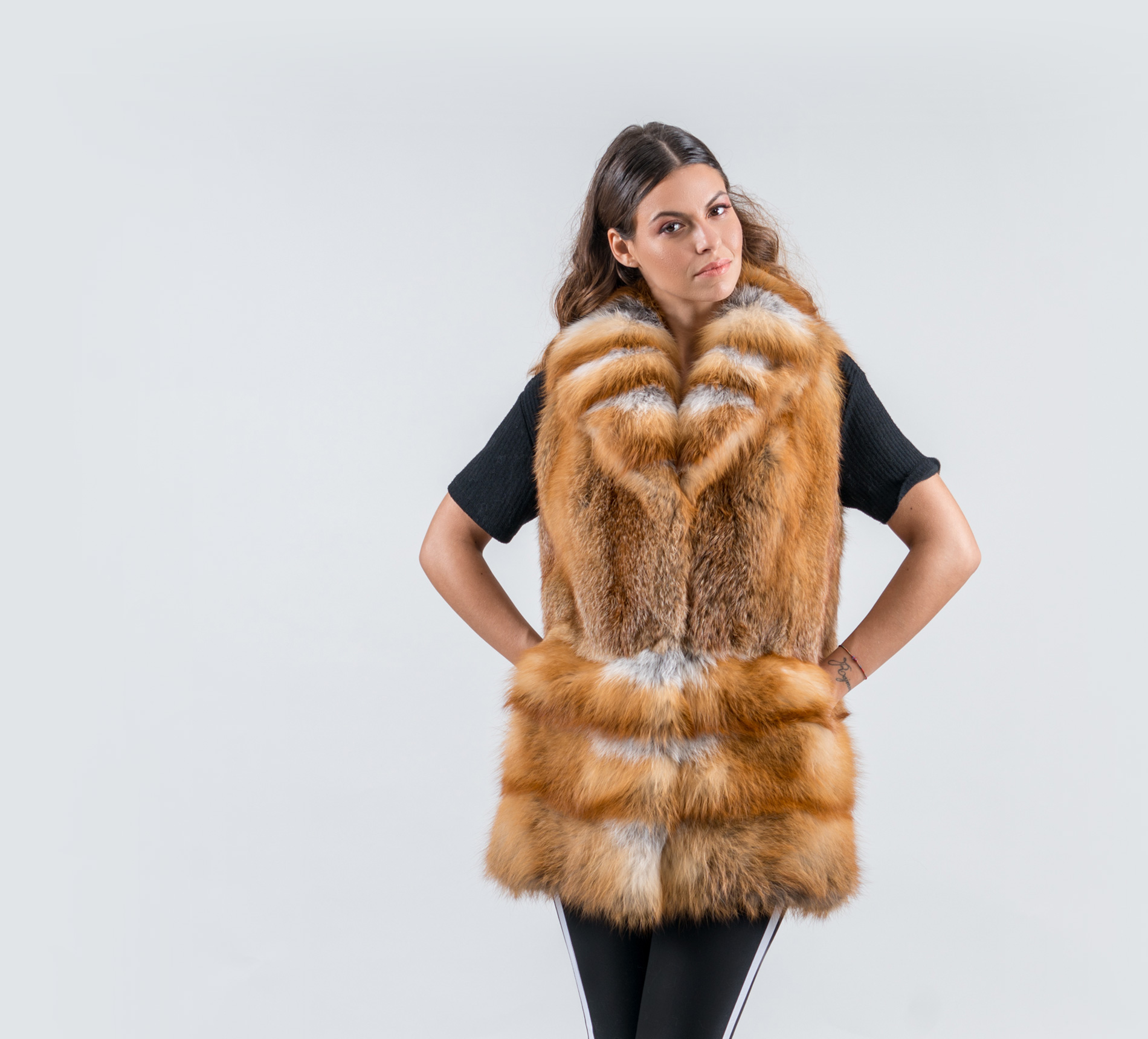 Red Fox Fur Vest With Wide Collar .100% Real Fur Coats and Accessories.