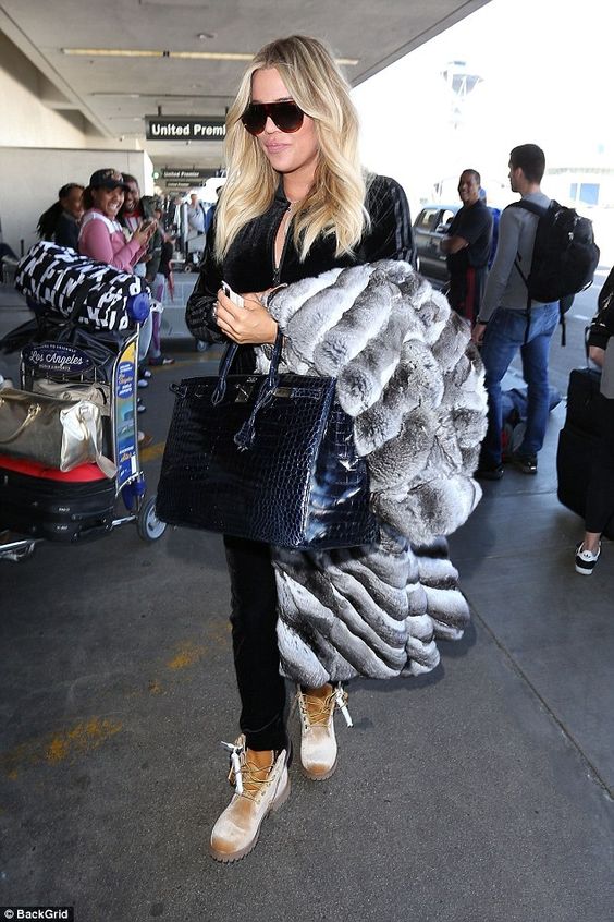 khloe kardashian wearing chinchilla real fur coat