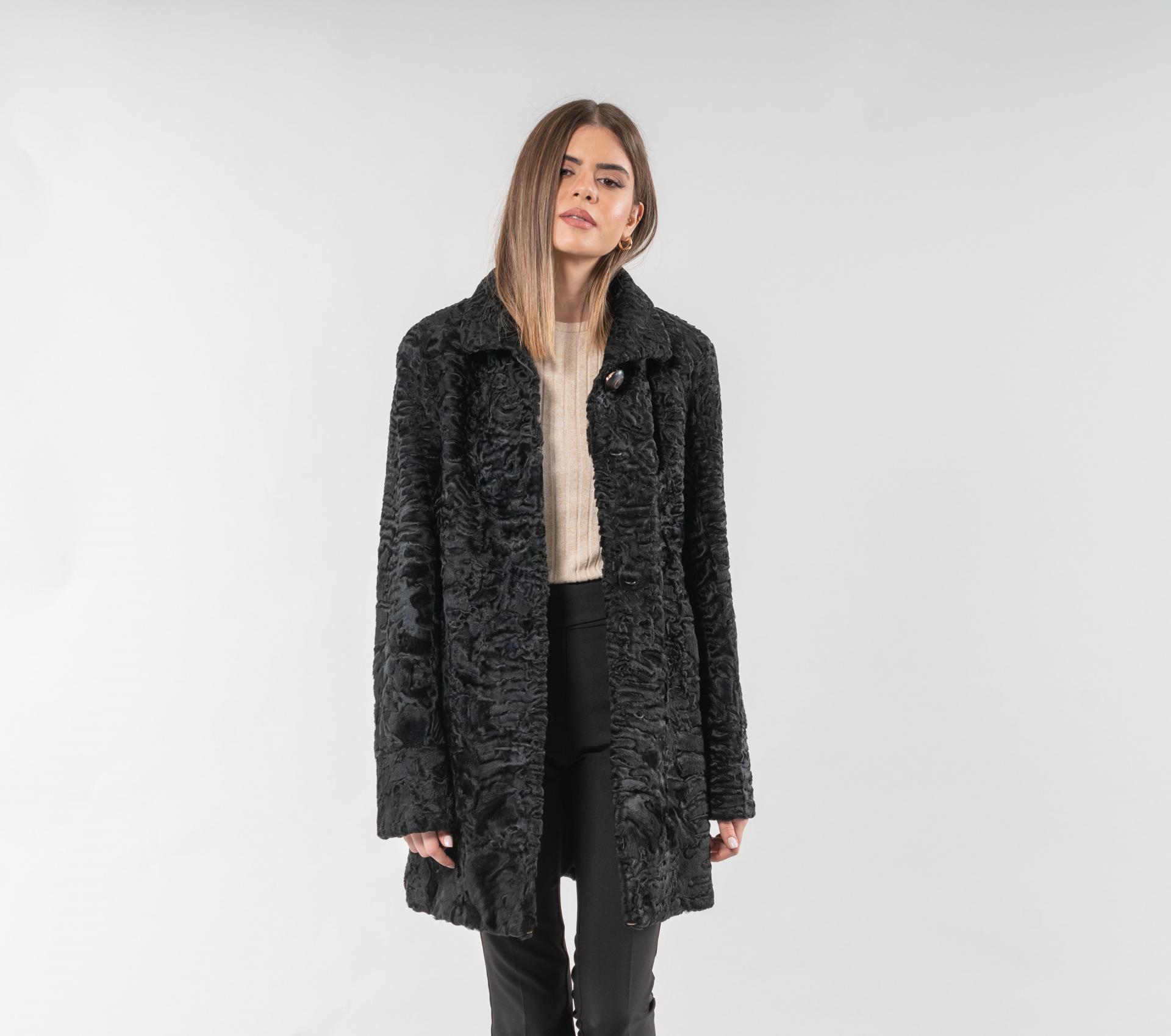 Vintage Black Astrakhan Fur Jacket -100% Real Fur Coats - Haute Acorn