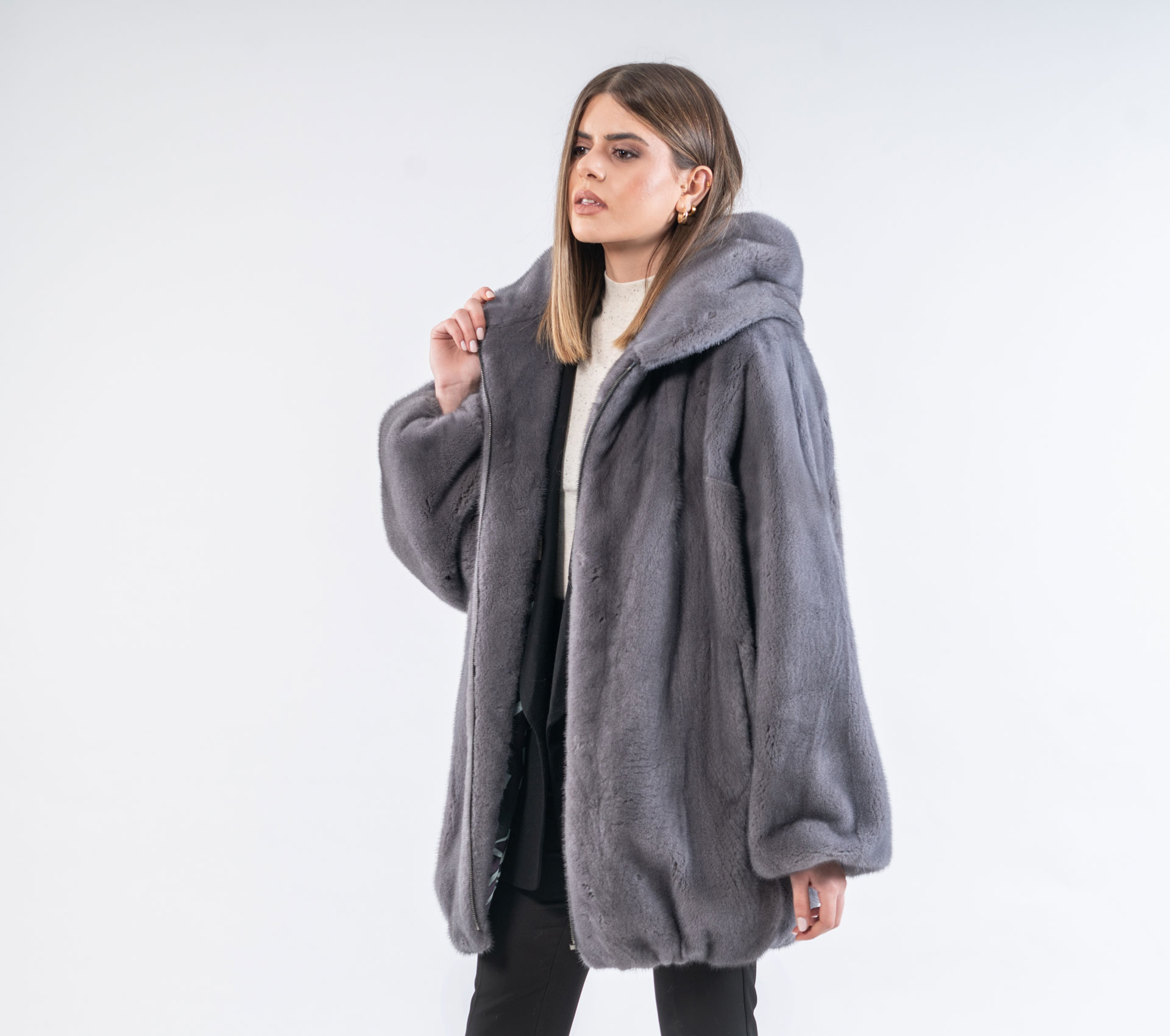 Zipper Mink Fur Jacket With Hood - 100% Real Fur - Haute Acorn