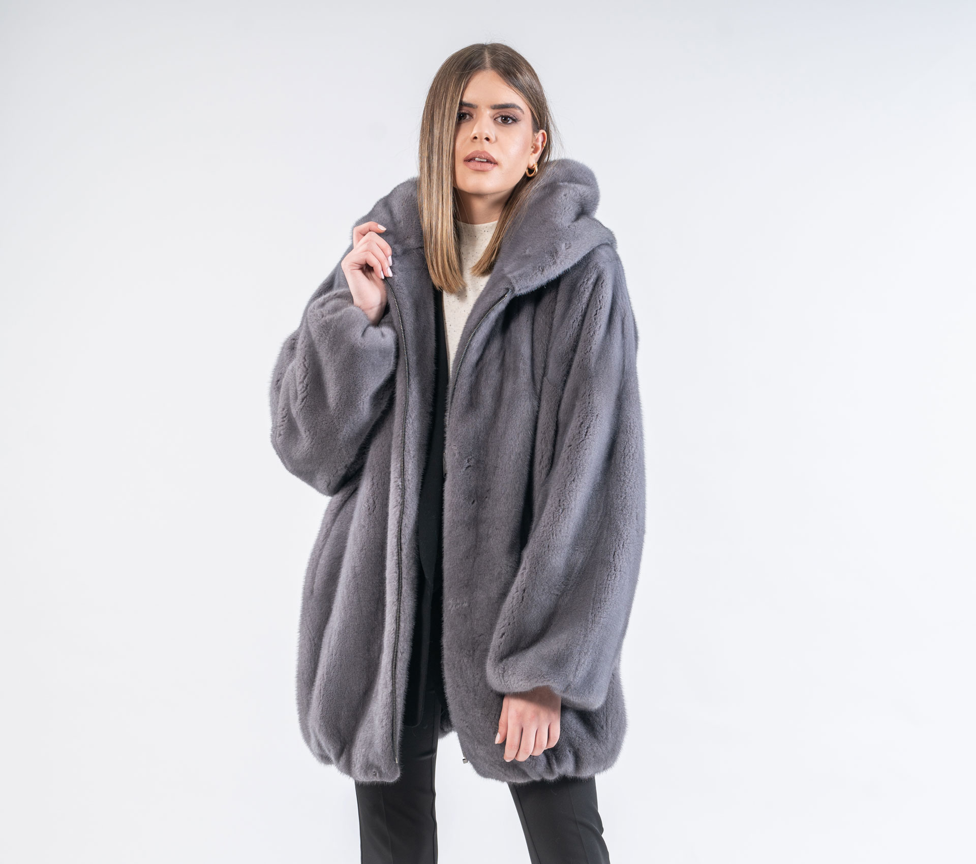 Zipper Mink Fur Jacket With Hood - 100% Real Fur - Haute Acorn