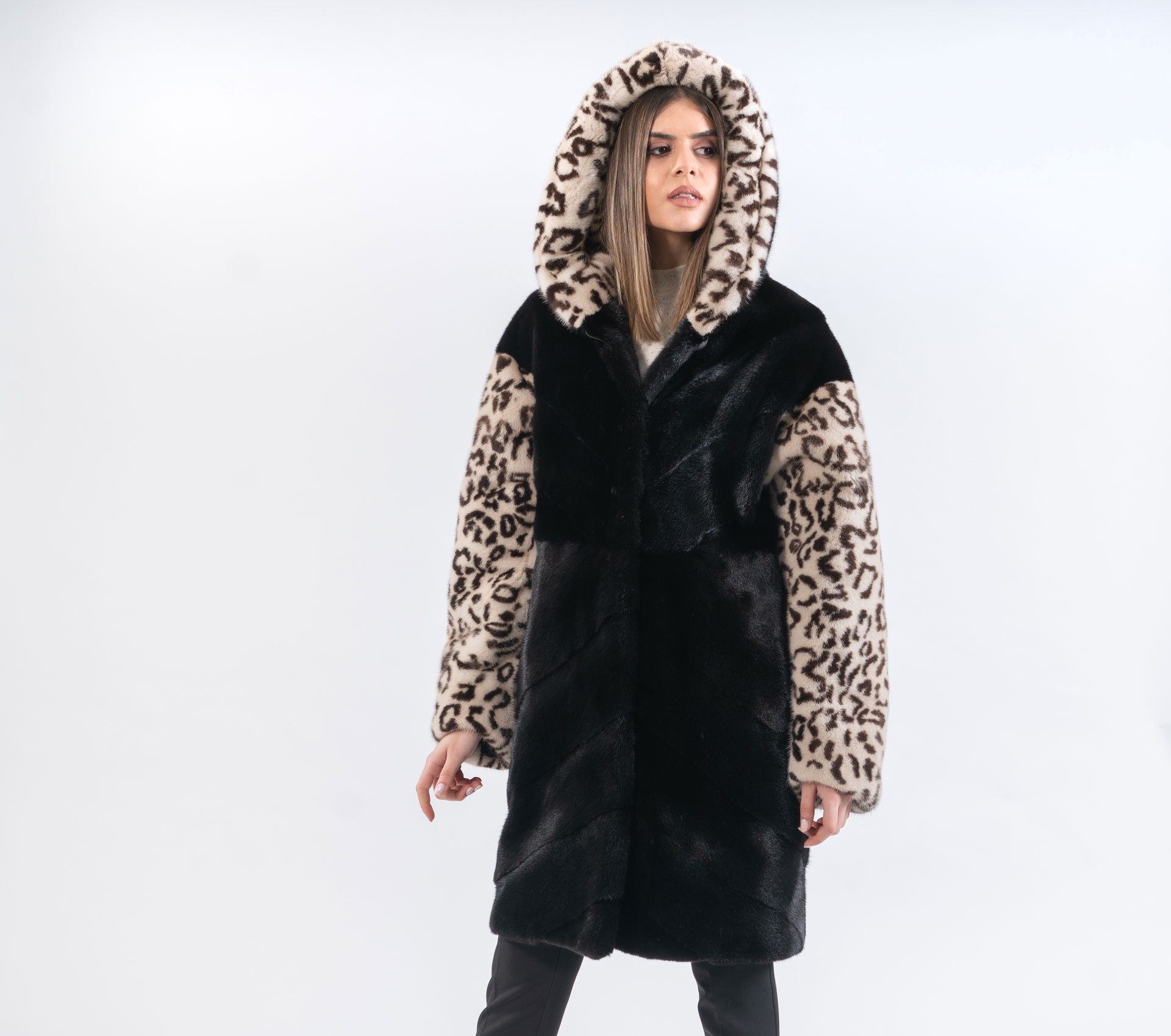 Animal Print Mink Fur Jacket With Hood - 100% Real Fur - Haute Acorn