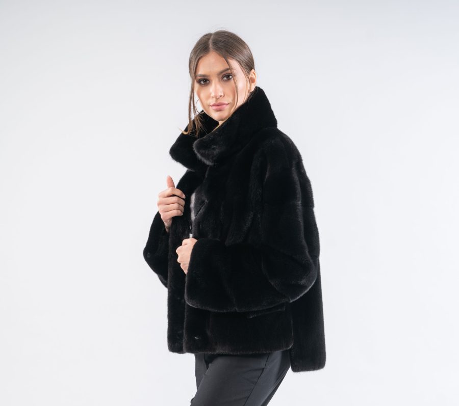 Short Blackglama Mink Fur Jacket - 100% Real Fur - Haute Acorn