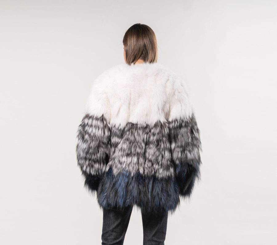 Contrast Color Striped Fox Fur Jacket - Made of Real Fox Fur-Haute Acorn
