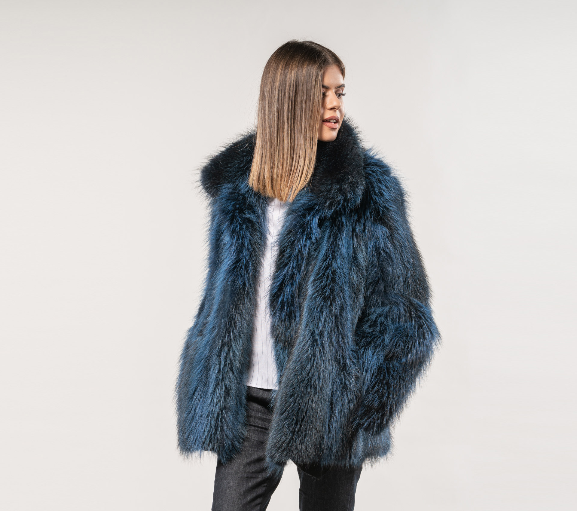 Blue Raccoon Fur Jacket - 100% Real Fur - Haute Acorn