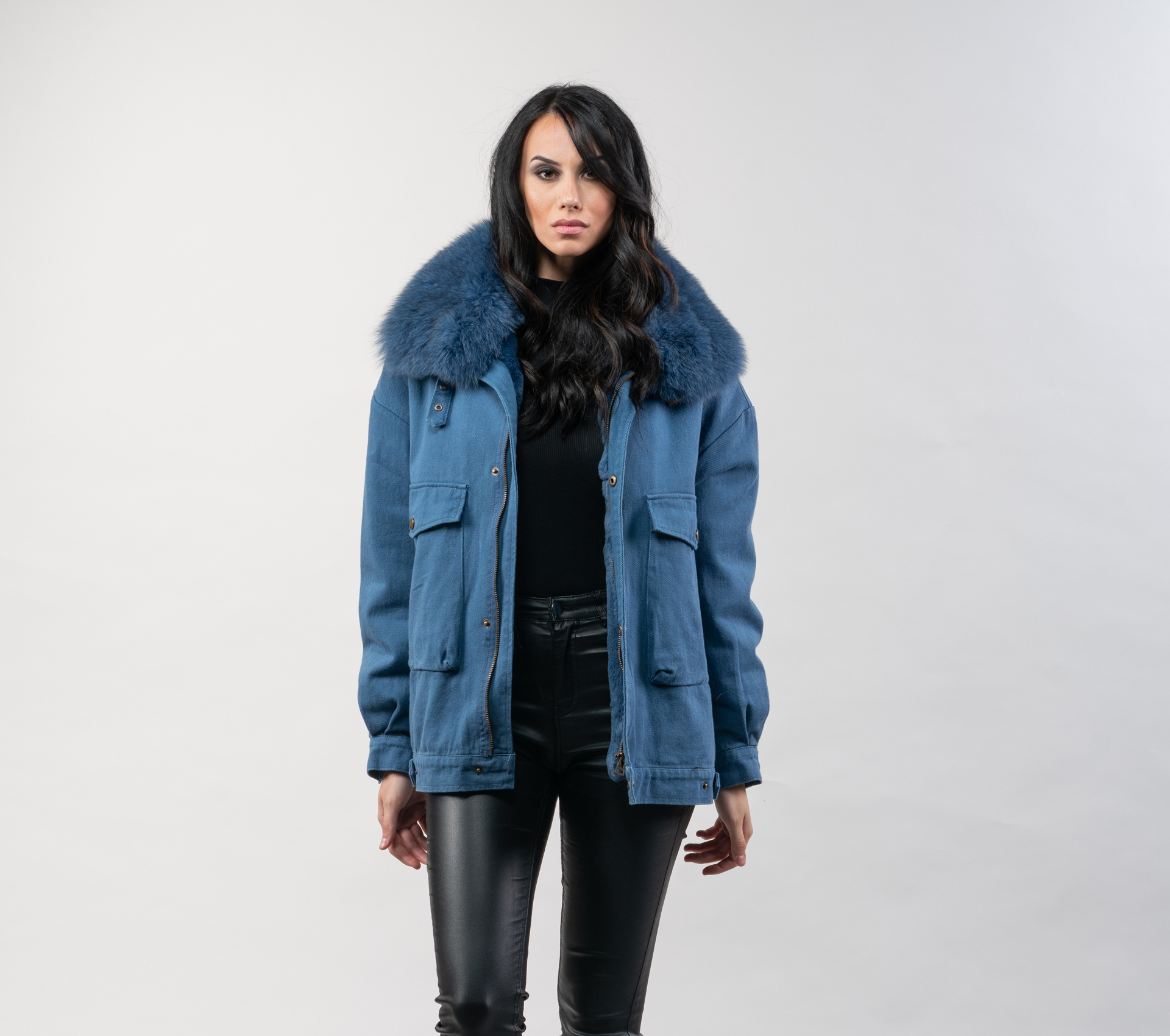 Blue Short Fur Parka - Real Fur Lining - Haute Acorn