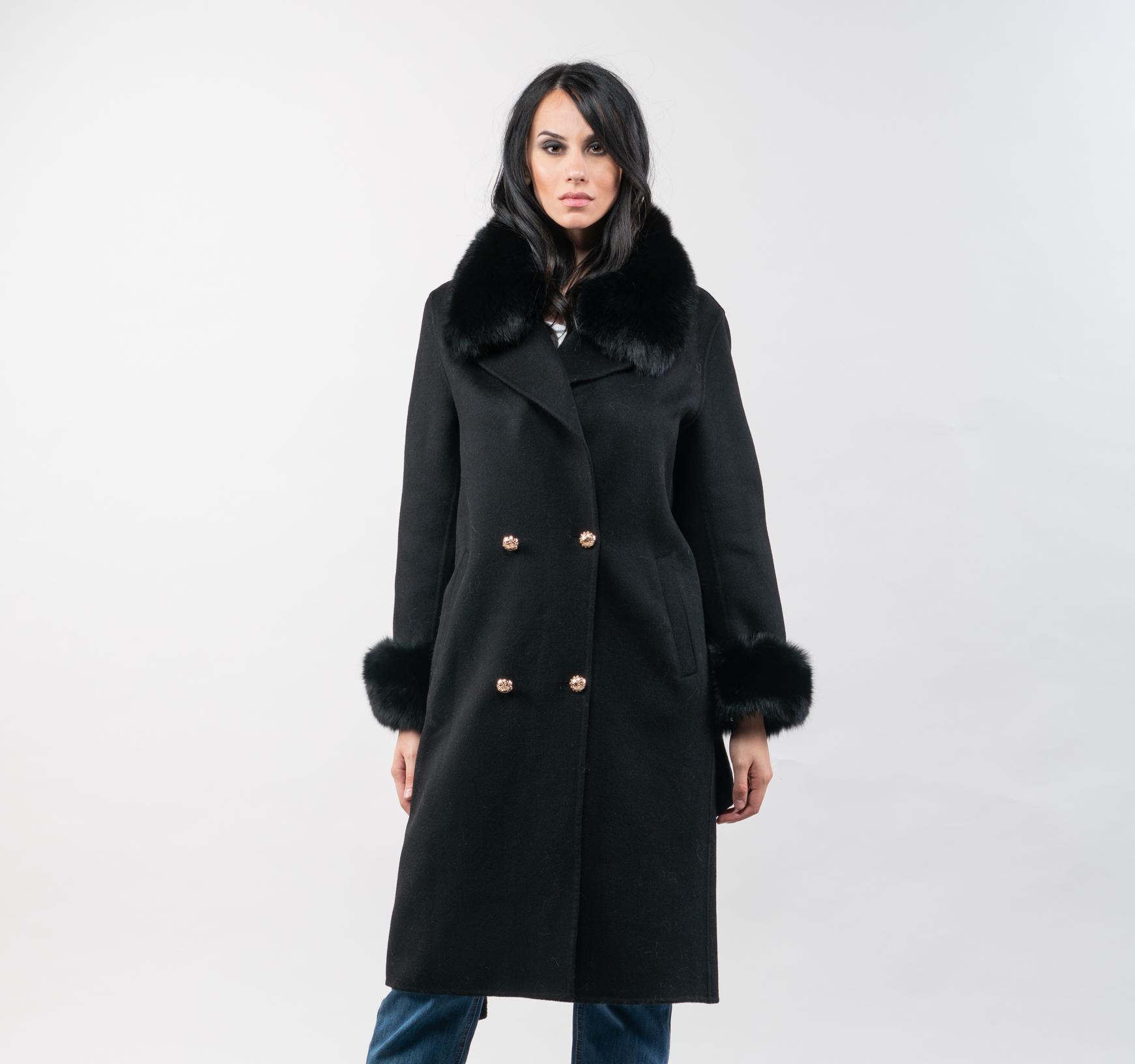 pyramide tale Tomat Black Cashmere Wool Coat With Fur Trim Hood And Cuffs- Haute Acorn