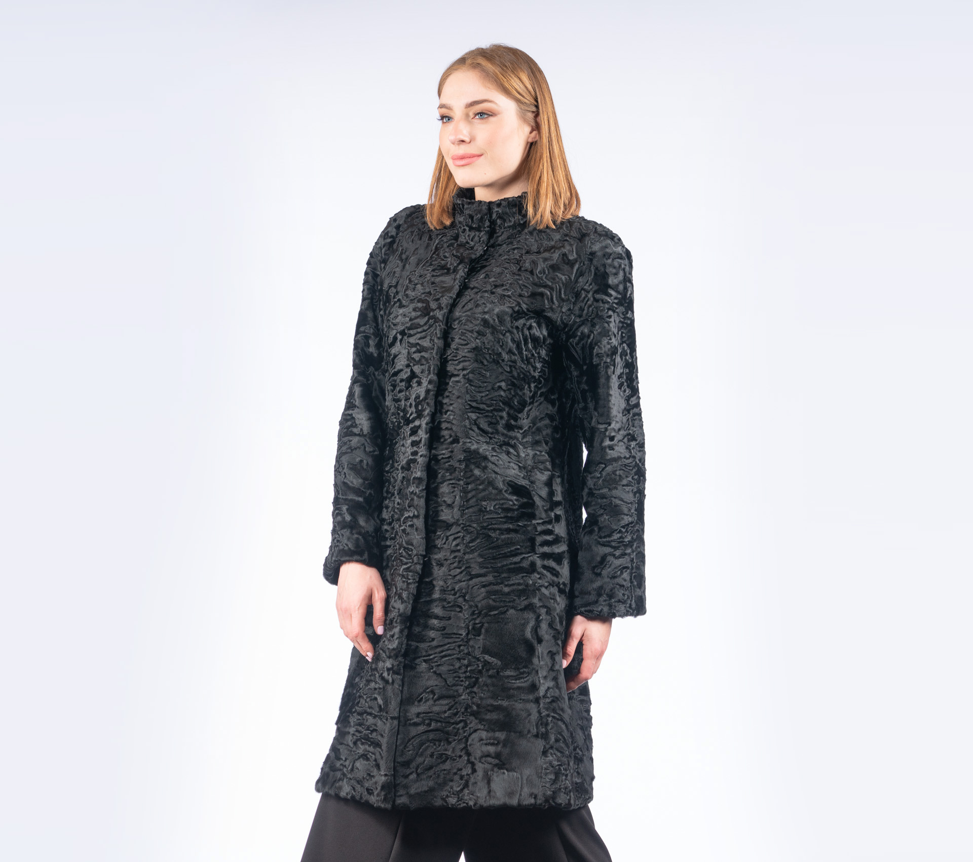 Astrakhan Fur Jacket In Black Color- 100% Real Fur Coats - Haute Acorn