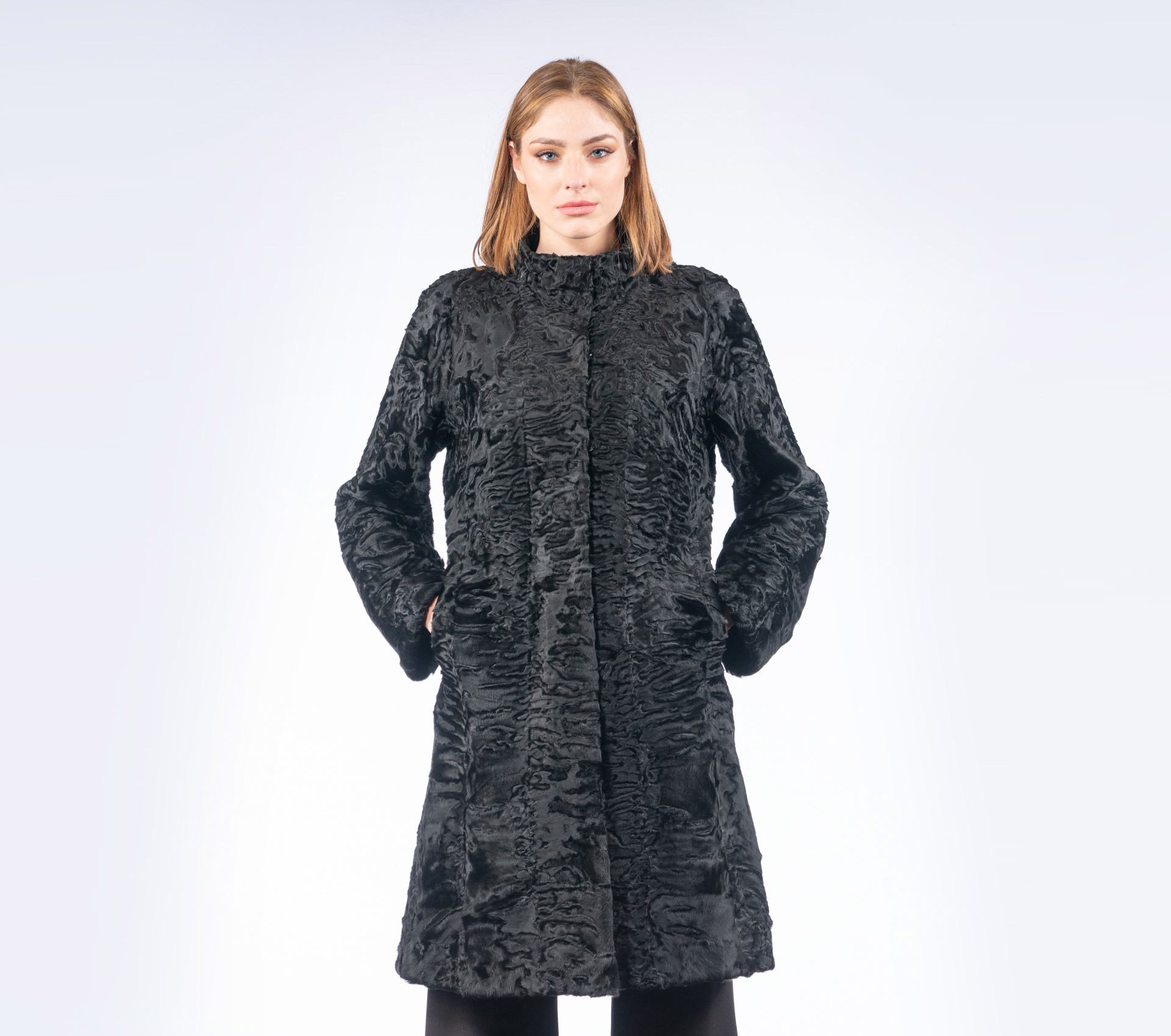 Astrakhan Fur Jacket In Black Color- 100% Real Fur Coats - Haute Acorn