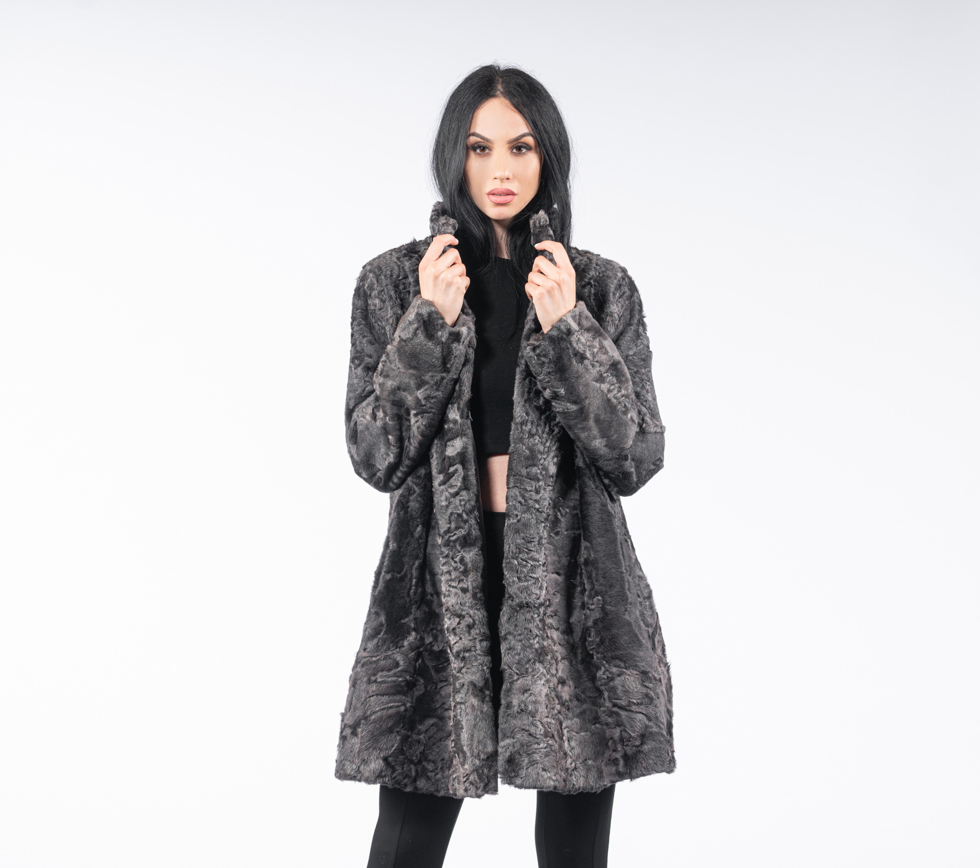 Grey Astrakhan Fur Jacket - 100% Real Fur Coats - Haute Acorn