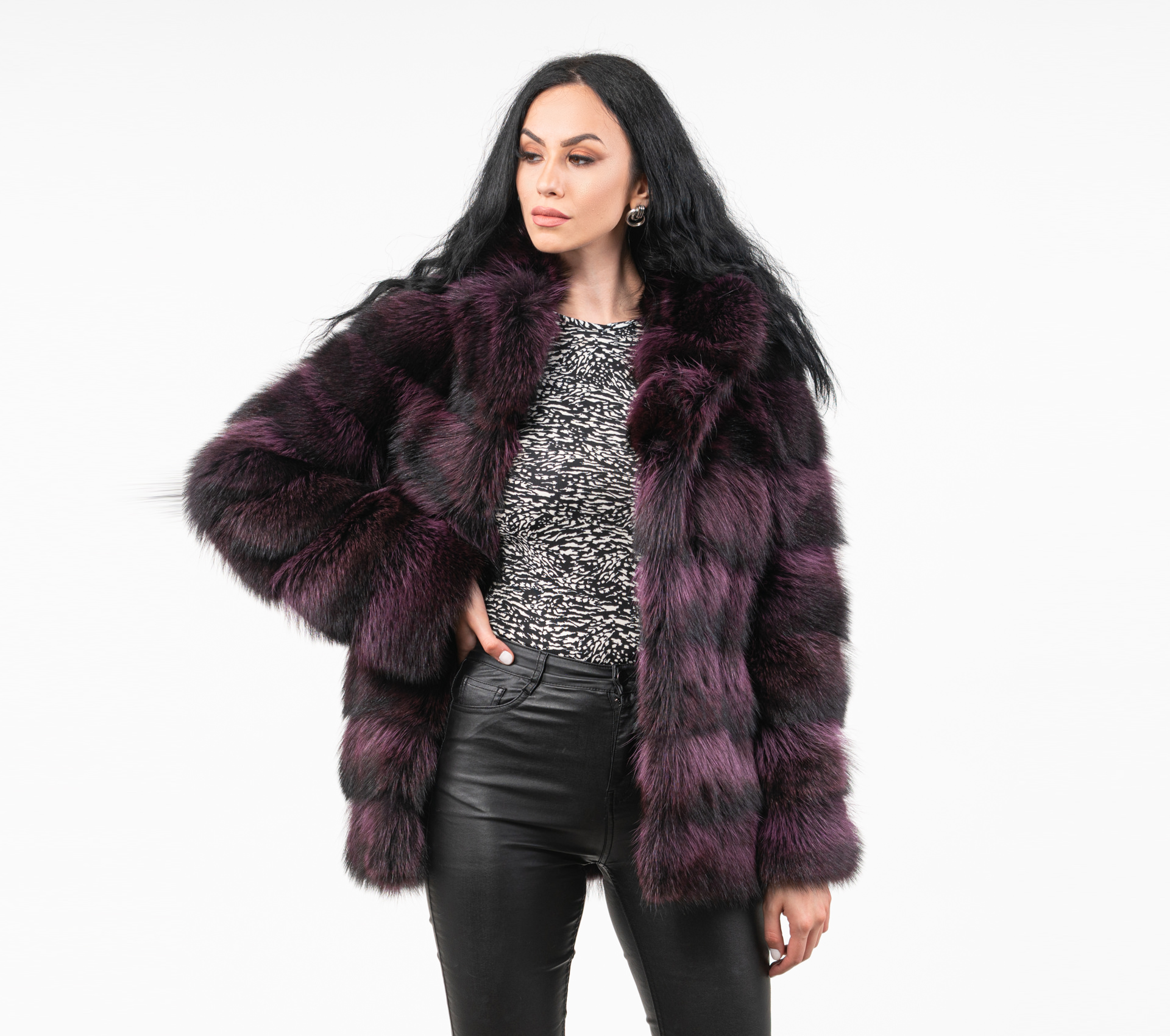 Purple And Black Raccoon Fur Jacket - Real fox fur - Haute Acorn