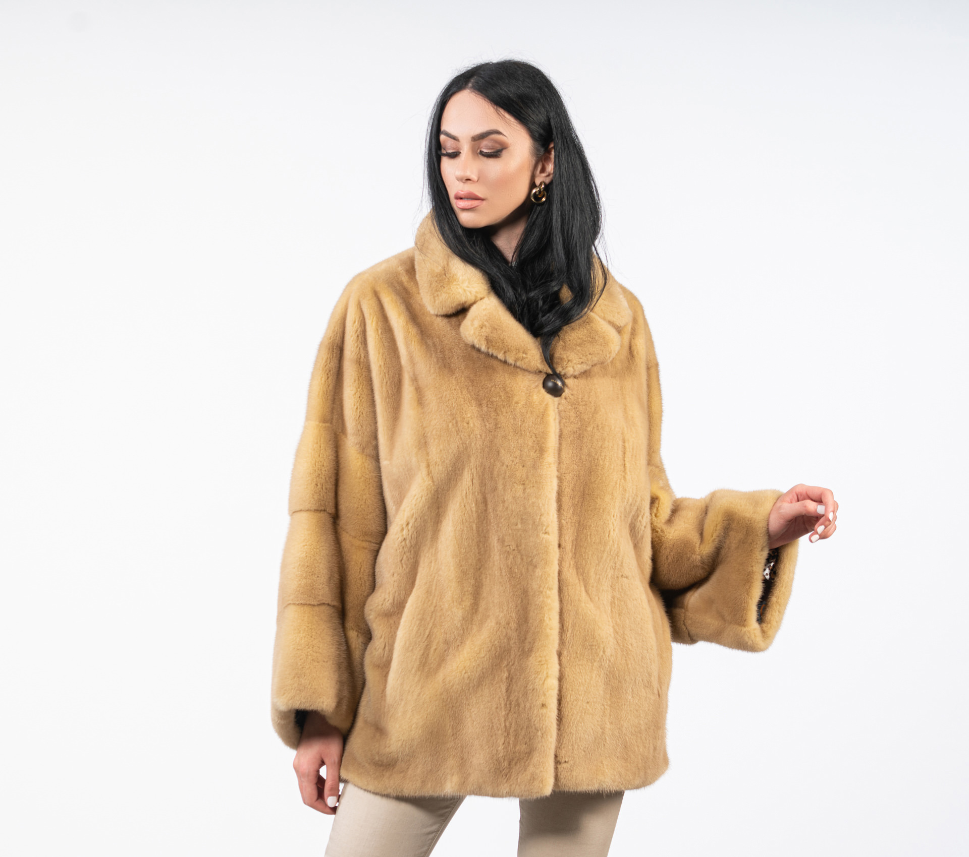 Women's Mustard Yellow Mink Fur Jacket 100 Real Fur Haute Acorn