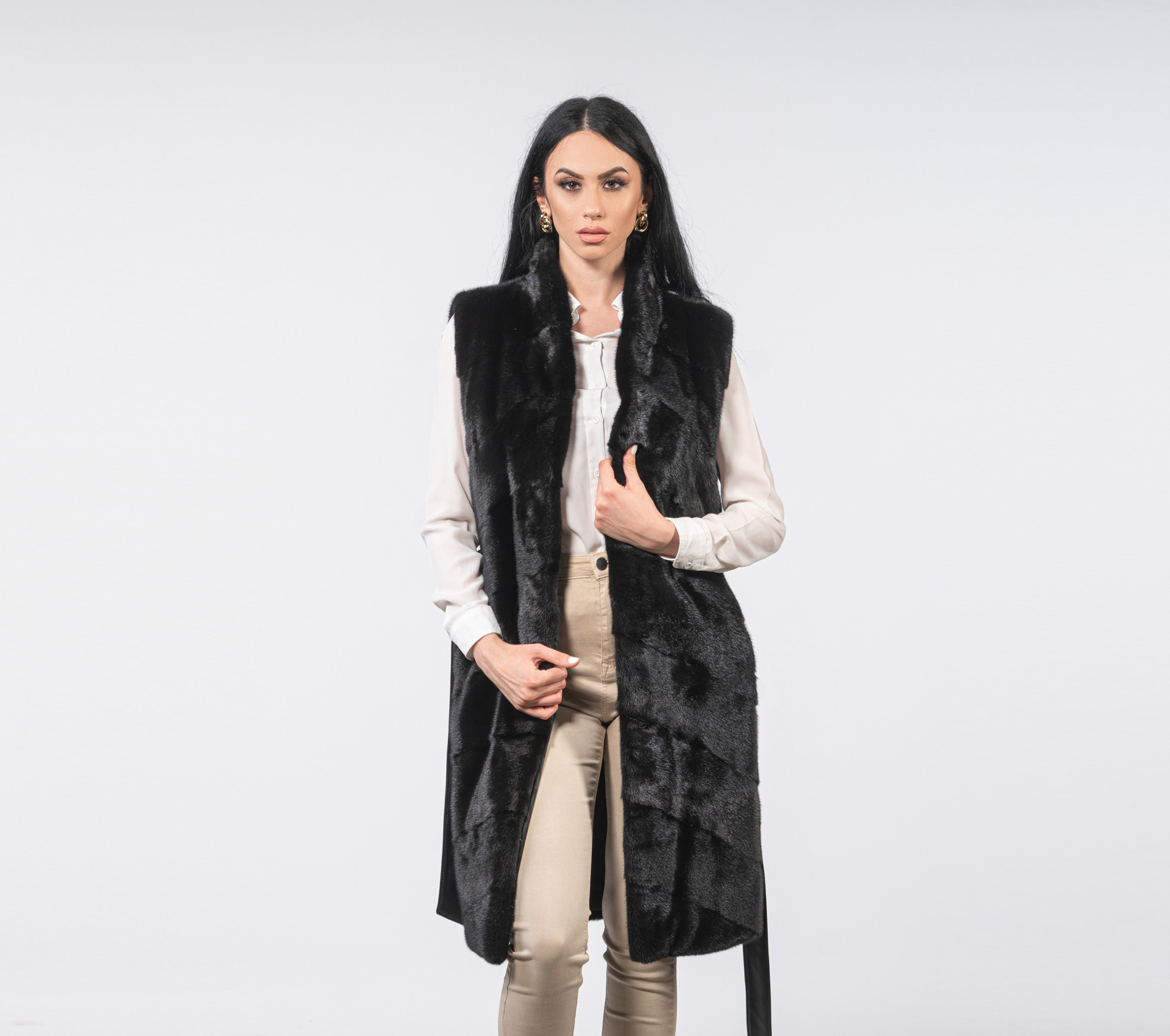 Women Black Fur Belt Vest Jacket Faux Leather Stylish Fashion Ci sono DV623