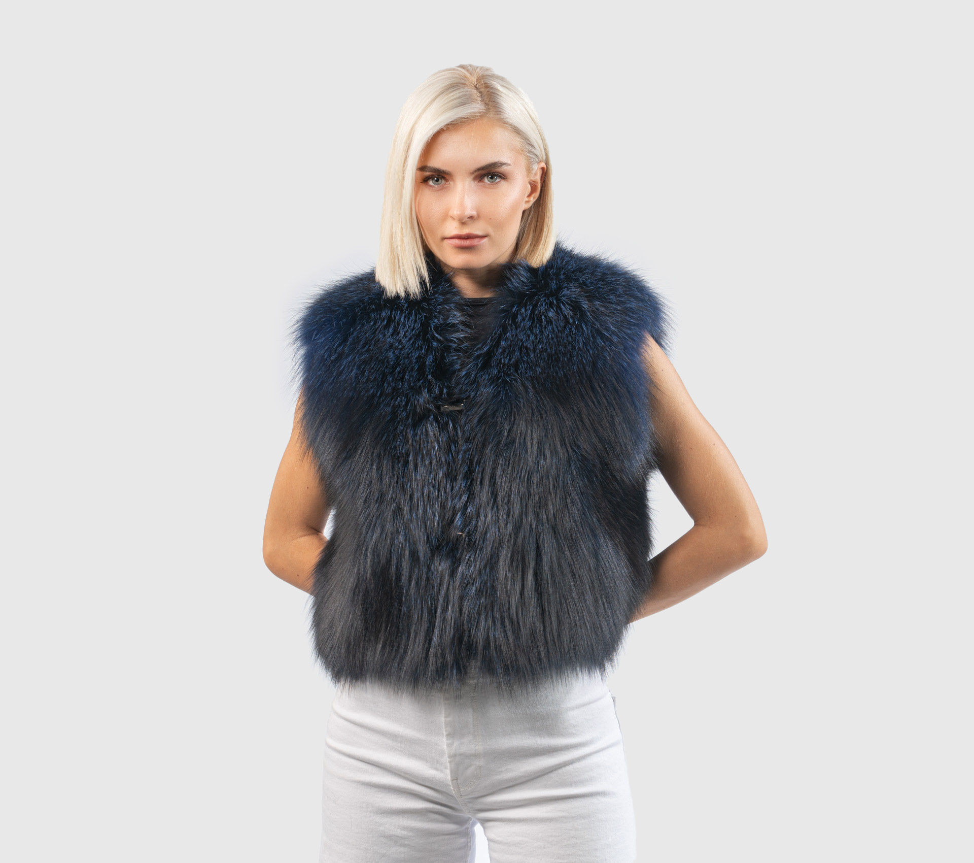 Short Blue Fox Fur Vest Made of Real Fox FurHaute Acorn
