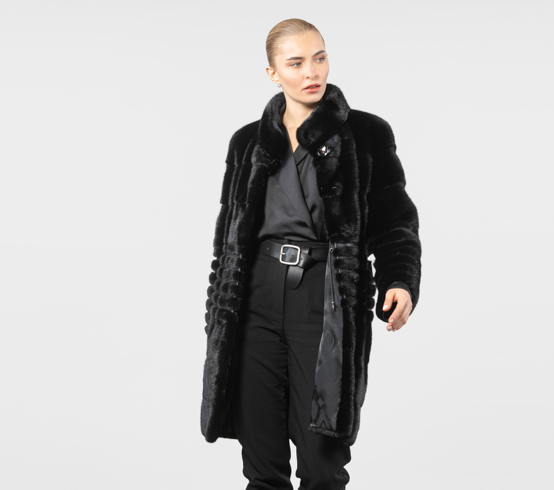 Black Mink Fur Jacket With Leather Details - 100% Real Fur