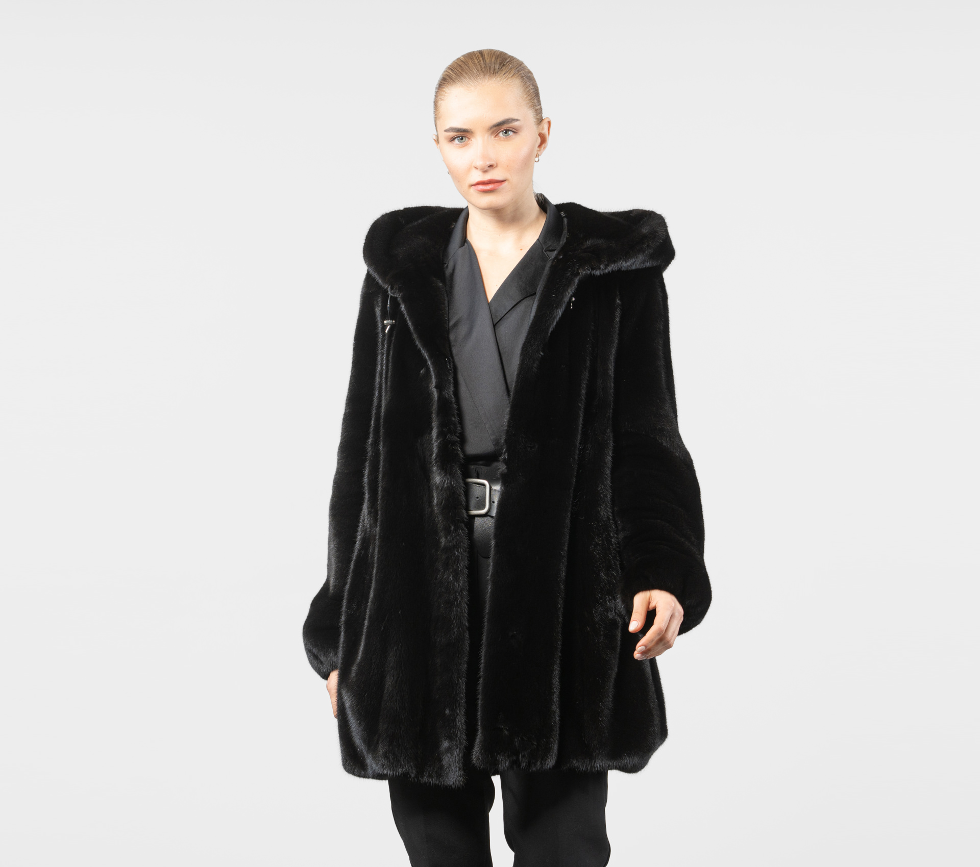 Black Hooded Oversized Mink Fur Jacket - 100% Real Fur