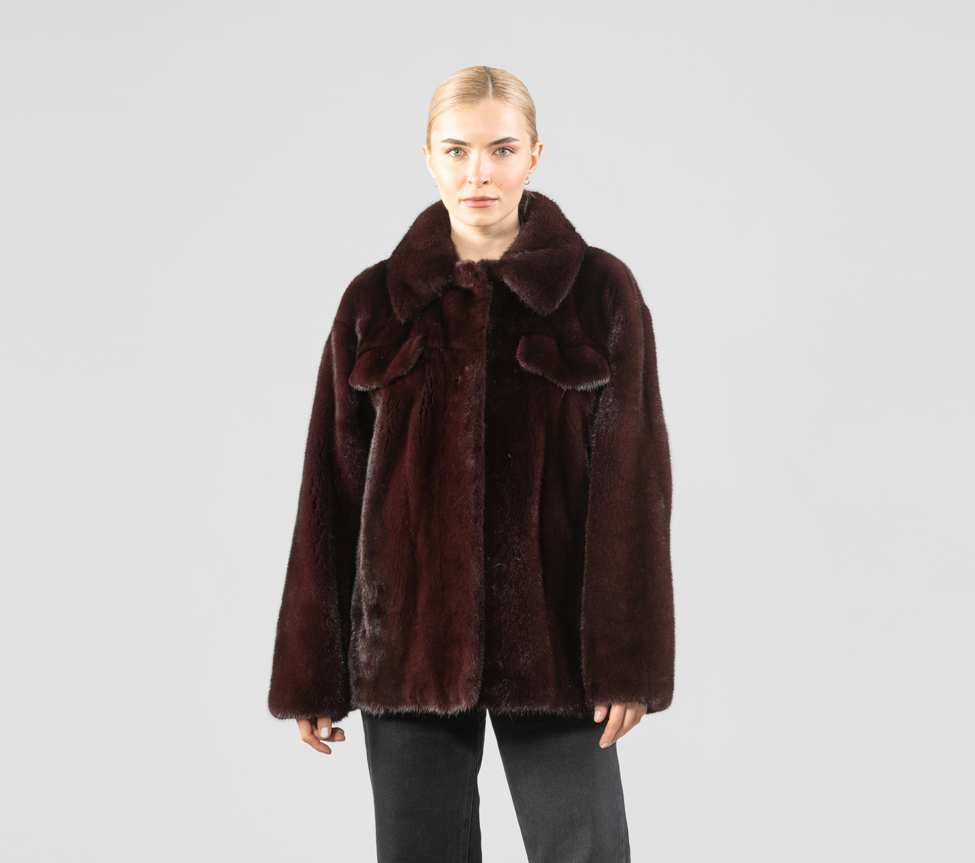 Burgundy Mink Fur Jacket- 100% Real Fur - Haute Acorn