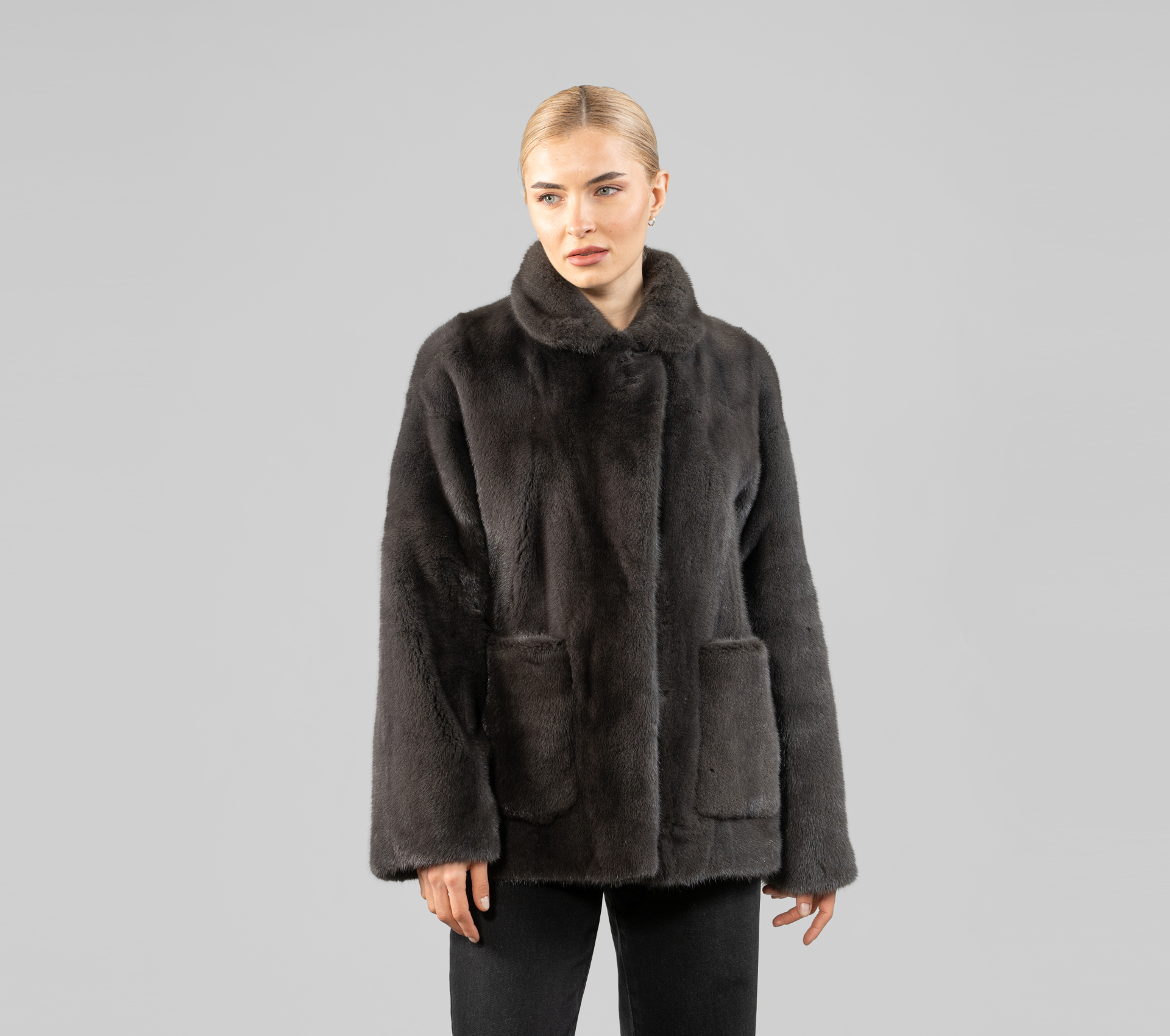 Grey Full Pelts Mink Fur Jacket - 100% Real Fur - Haute Acorn