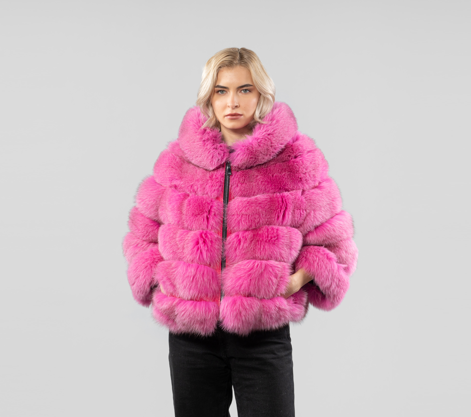 Pink Fox Fur Jacket With Hood - Real fox fur - Haute Acorn