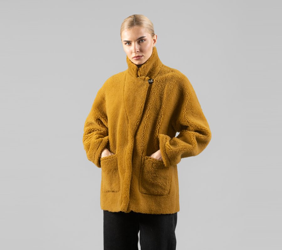 Yellow Reversible Shearling Jacket - 100% Real Fur - Haute Acorn
