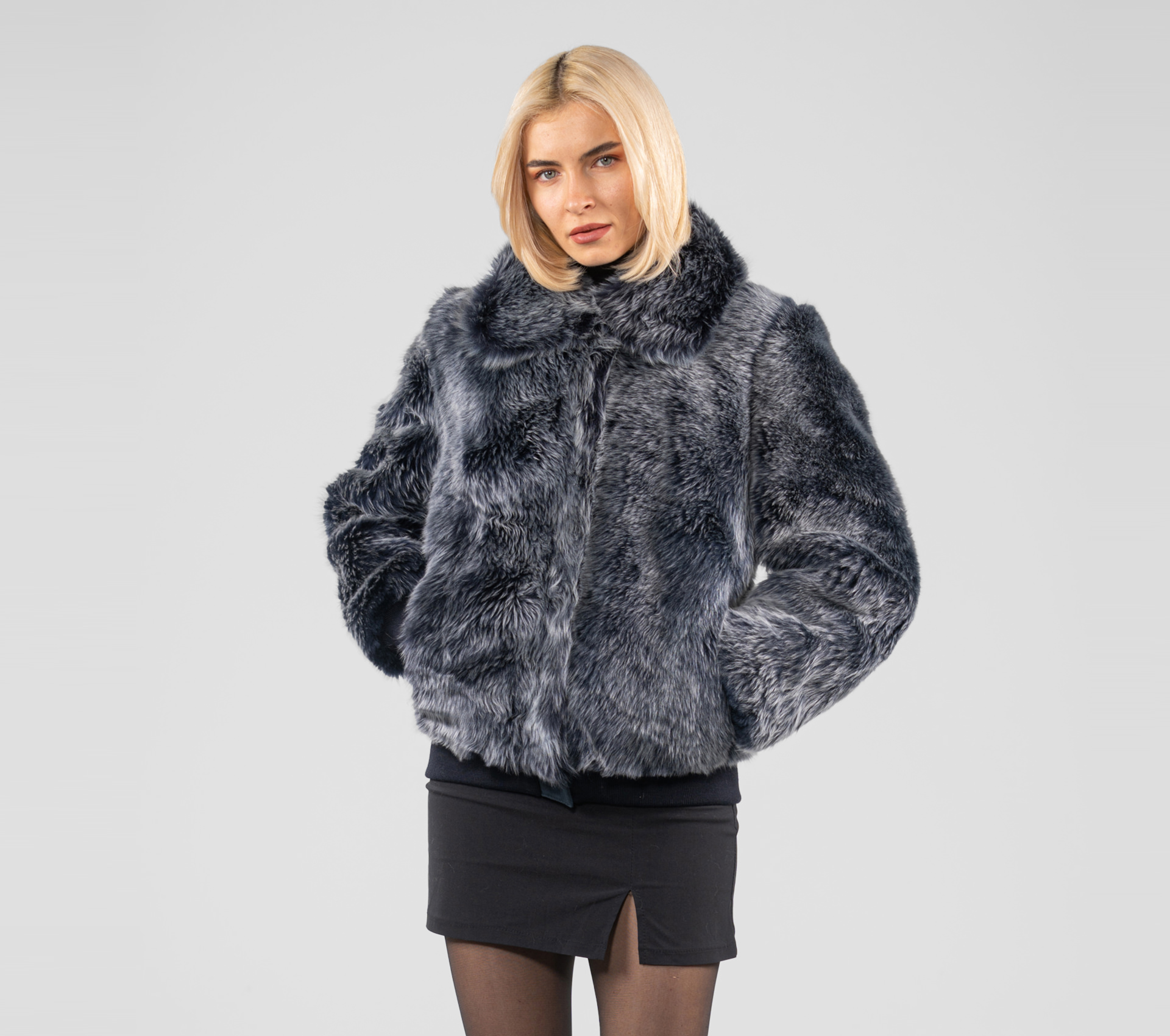 Blue Nubuck Shearling Jacket - 100% Real Fur- Haute Acorn